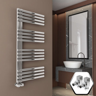 Bubly Bathrooms 500X1100 Chrome Designer Towel Rail Radiator With Square Angled Valves from B&Q