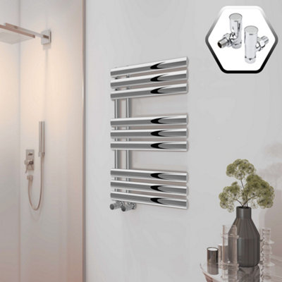 Bubly Bathrooms Chrome Designer Towel Radiator 500X1000mmSteel Ladder Rail With Angled Valves from B&Q