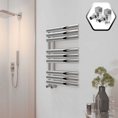 Bubly Bathrooms 500X1000mm Designer Chrome Towel Warmer Radiator With Square Angled ValvesSteel Ladder Rail from B&Q