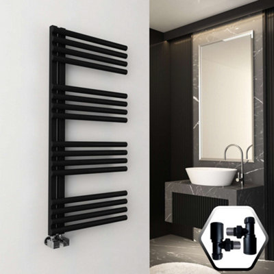 Bubly Bathrooms Bubly Bathrooms 500X1100 Matt Black Steel Designer Ladder Towel Radiator With Angled Valves from B&Q