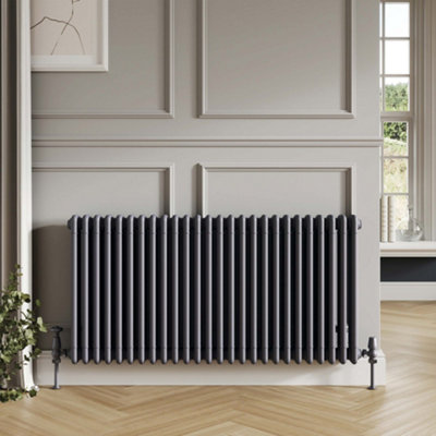 Bubly Bathrooms Anthracite Steel 3-Column Horizontal Radiator600X1010mm For Efficient & Stylish Heating from B&Q