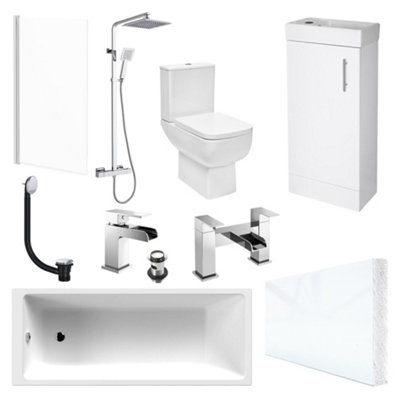 Bubly Bathrooms Modern Suite 1700mm Bath Close Coupled Wc Gloss Vanity Chrome Shower Taps from B&Q