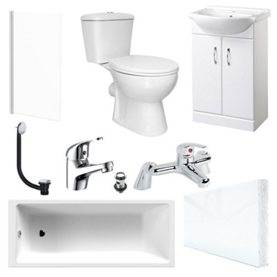 Bubly Bathrooms Modern White Suite 1700mm Bath 550mm Vanity Unit Close Coupled Wc Chrome Tap Diy Kit from B&Q