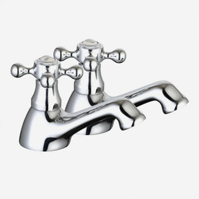 Bubly Bathrooms Edwardian Traditional Basin Pillar Taps PairChrome Crosshead Handles For Hot & Cold from B&Q