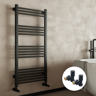 Bubly Bathrooms Matt Black Straight Ladder Towel Rail Radiator 300X1600mm With Angled Manual Valves from B&Q