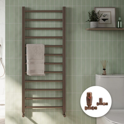 Bubly Bathrooms Brushed Bronze Heated Towel Rail Radiator With Thermostatic Valves1600X500mmModern Bathroom Heating from B&Q