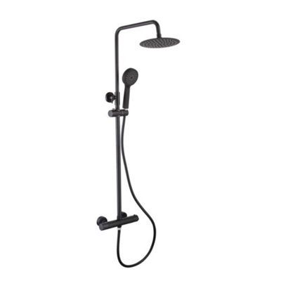 Bubly Bathrooms Matt Black Thermostatic Shower Kit With Round Overhead & Adjustable Rigid Riser from B&Q