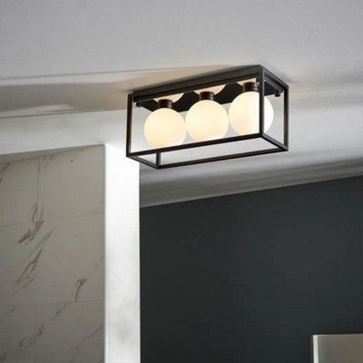Bubly Bathrooms Angular 2 Ip44 Black Framed 3-Light Bathroom Ceiling Light With Opal Glass Orbs For G9 Led Bulbs from B&Q