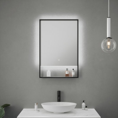 Bubly Bathrooms Bailey Led Bathroom Mirror 500X700mm With Integrated ShelfDemister & 4000K Natural White Backlight from B&Q