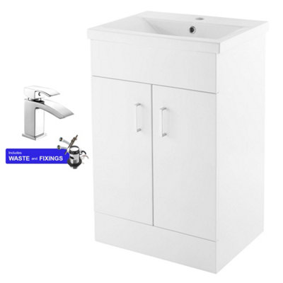 Bubly Bathrooms 500mm White Gloss Vanity Unit Basin Soft Close Doors Chrome Mixer Tap Waste Included from B&Q