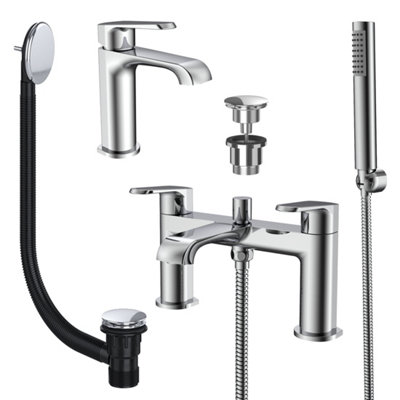 Bubly Bathrooms Lunaris Chrome Bath Shower & Mono Basin Mixer Tap Set With Matching Wastes from B&Q