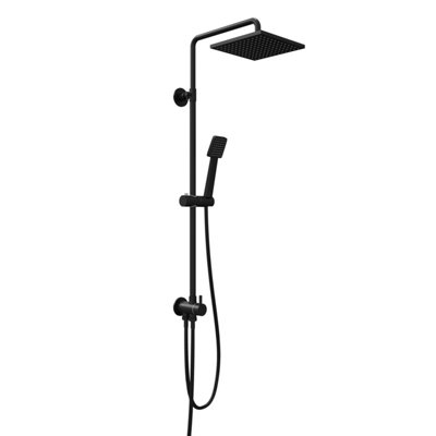 Bubly Bathrooms Matt Black Square Thermostatic Rigid Riser Overhead Shower Kit With Fixed Head & Handset from B&Q