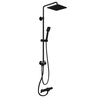 Bubly Bathrooms Matt Black Square Thermostatic Bath Shower Mixer Rigid Riser Kit With Fixed Head & Handset from B&Q