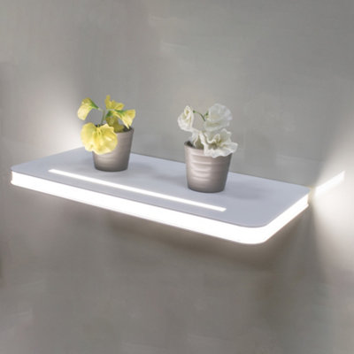 Bubly Bathrooms Vega 400mm Led Illuminated Bathroom ShelfModern Wall-Mounted White Aluminium With Ip44 Rating from B&Q