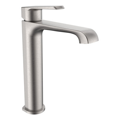 Bubly Bathrooms Lunaris Brushed Nickel Tall Mono Basin Mixer TapModern Deck Mounted For Countertop Basins from B&Q