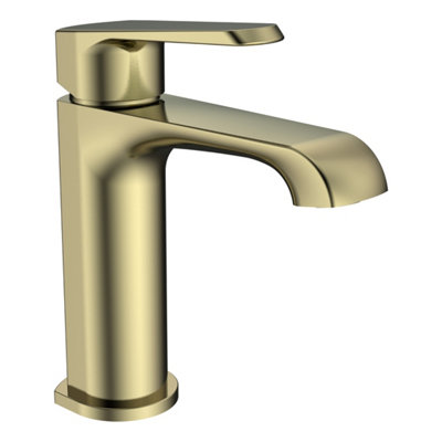 Bubly Bathrooms Lunaris Brushed Brass Mono Basin Mixer TapDeck MountedSingle Lever & Ceramic Cartridge from B&Q