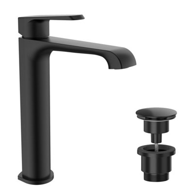 Bubly Bathrooms Lunaris Matt Black Tall Mono Basin Mixer Tap With Universal Pop-Up Waste from B&Q