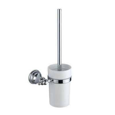 Bubly Bathrooms Chrome Toilet Brush & HolderWall Mounted Gloss Finish Modern Design from B&Q