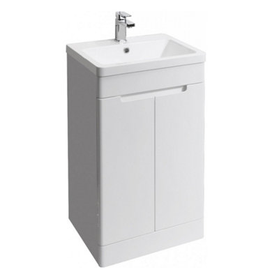 Bubly Bathrooms Selkirk 500mm Gloss White Freestanding Vanity Unit With Basin & 2 DoorsModern Bathroom Cabinet from B&Q