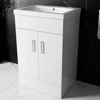 Bubly Bathrooms Gloss White 500mm Freestanding Vanity Unit & Basin With Soft Close Doors from B&Q
