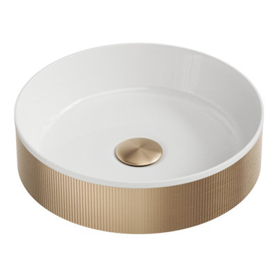 Bubly Bathrooms Luxury Koko Brushed Brass Fluted Countertop Basin With Matching Waste from B&Q