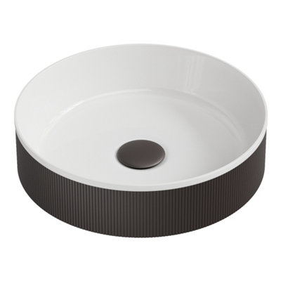 Bubly Bathrooms Koko Matt Black Fluted Round Countertop Basin With Waste360mm from B&Q