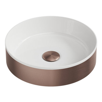 Bubly Bathrooms Luxury Koko Fluted Countertop Bathroom Basin In Brushed Bronze With Matching Free-Flow Waste from B&Q