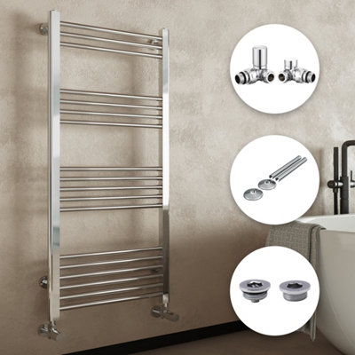 Bubly Bathrooms Chrome Bathroom Straight Heated Towel Rail Radiator 400X800mm With Corner Manual Valves & Pipe Cover Kit from B&Q