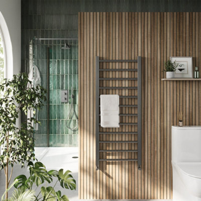 Bubly Bathrooms Vibe 1600X500mm Gunmetal Modern Ladder Heated Towel Rail from B&Q