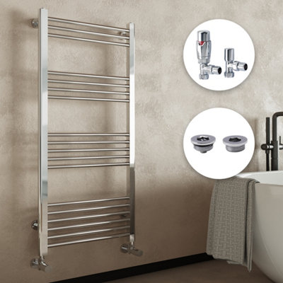 Bubly Bathrooms Chrome Heated Towel Rail Radiator 400X1200mmStraight Design With Angled Trv Valves from B&Q