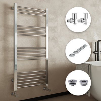 Bubly Bathrooms Chrome Heated Towel Rail Radiator 500X1400 Angled Valves Pipe Covers Air Bleed Valve from B&Q