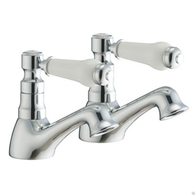 Bubly Bathrooms Traditional Ceramic Lever Hot & Cold Basin Sink TapsChrome Pair from B&Q