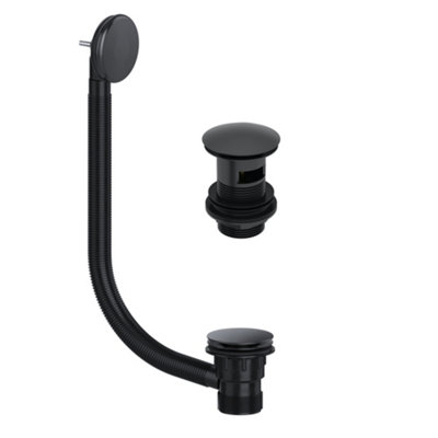 Bubly Bathrooms Matt Black Bath & Slotted Full Cover Basin Sink Waste Pack from B&Q