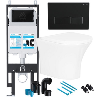 Bubly Bathrooms Rimless Wall Hung Toilet & Soft Close Seat With Viva Concealed Cistern Frame SetMatt Black Flush Plate from B&Q
