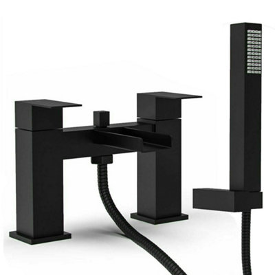 Bubly Bathrooms Matt Black Waterfall Bath Shower Mixer Tap Including Hose & Handset from B&Q