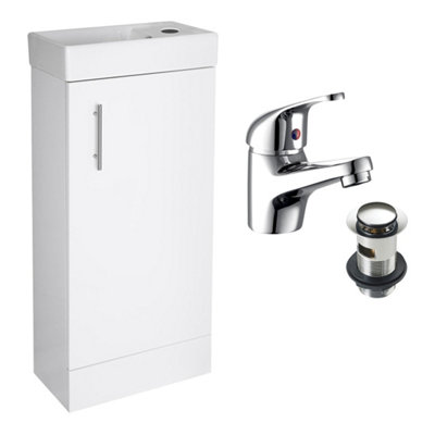 Bubly Bathrooms Floor Standing Vanity Unit & Basin Sink Bathroom Cloakrooom Compact 400mm White Inc. Tap & Waste from B&Q
