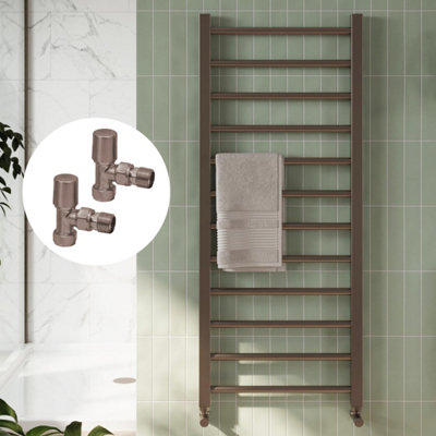 Bubly Bathrooms 500 X 1600mm Brushed Bronze Heated Bathroom Towel Warmer Ladder Rail Radiator & Angled Radiator Valves from B&Q