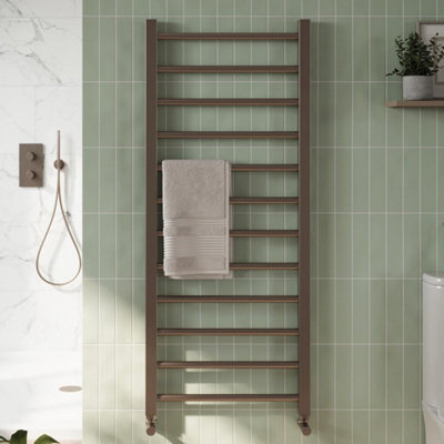 Bubly Bathrooms 500 X 800mm Brushed Bronze Heated Bathroom Towel Warmer Ladder Rail Radiator from B&Q