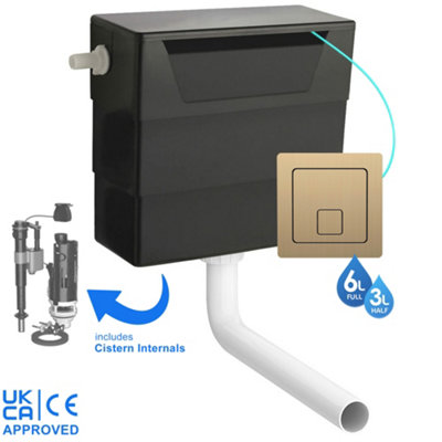 Bubly Bathrooms Concealed Toilet Cistern Dual Flush Brushed Brass Button Includes Internals Pipe Square Wc from B&Q