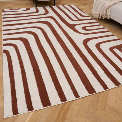 B&Q -  Loft Navy And Ivory Abstract Geometric Living Room Area Rug And Runners Soft Pile