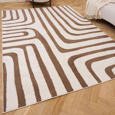 The Rugs Ivory Loft Taupe And Curved Line Living Room Area Rug And Runners Soft Pile Small B&Q
