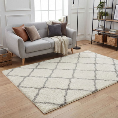 B&Q -  Moroccan Shaggy Rugs And Runners Soft  High Pile Ivory And Grey Living Room Kitchen Hallway 700