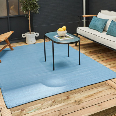 B&Q -  Urban Reversible Waterproof Plain Outdoor Patio Garden Rug Blue Weatherproof Jet Washable 1000
