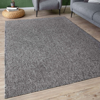 B&Q -  Solid Design Low Pile Living Room Rugs In Grey Flex Collection 1000G
