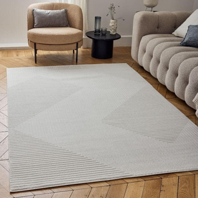B&Q -  Carmel Cream Geometric Design Area Rug And Runner Non SheddingStain ResistantSoft