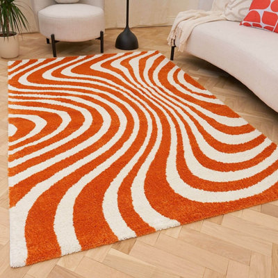 B&Q -  Joli Orange And White Striped Rug Soft Dense Pile Easy To Clean And Pet Friendly For Living Rooms And Bedrooms