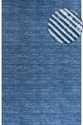 B&Q -  Carmel Blue/cream Striped Area Rug And Runner Non SheddingStain ResistantSoft