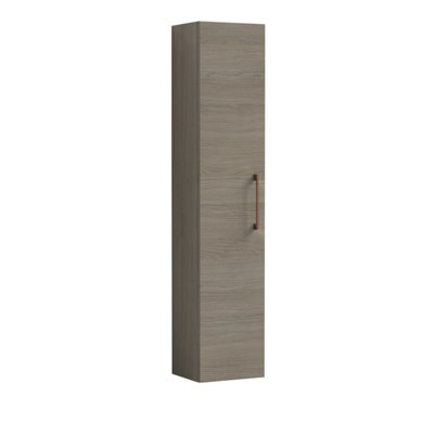 B&Q -  Bramshall Modern Bathroom 1 Soft Close Door Wall Hung Tall Storage UnitSolace Oak With Copper Handle300 mm