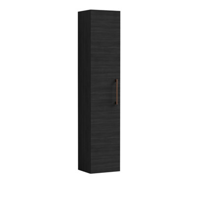 B&Q -  Bramshall Modern Bathroom 1 Soft Close Door Wall Hung Tall Storage UnitWoodgrain Black With Copper Handle300 mm
