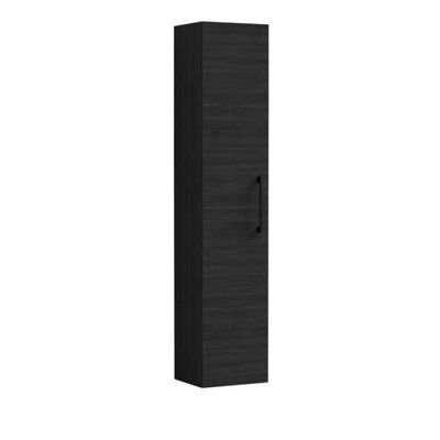 B&Q -  Bramshall Modern Bathroom 1 Soft Close Door Wall Hung Tall Storage UnitWoodgrain Black With Black Handle300 mm